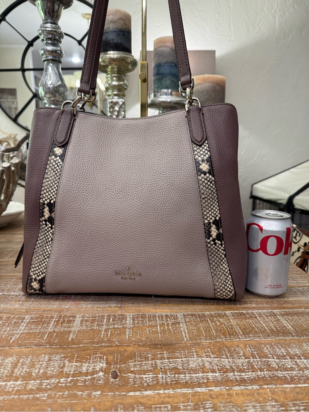 Kate Spade Mauve  & Dark Mauve Pebbled Leather Shoulder Bag 10 1/2” x 13”. - Picture 9 of 9